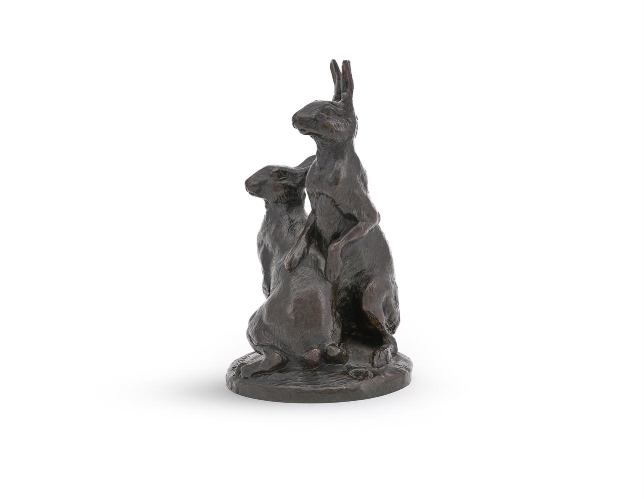 VICTOR PETER (FRENCH, 1840-1918), A BRONZE MODEL OF TWO ALERT HARES - Image 2 of 5