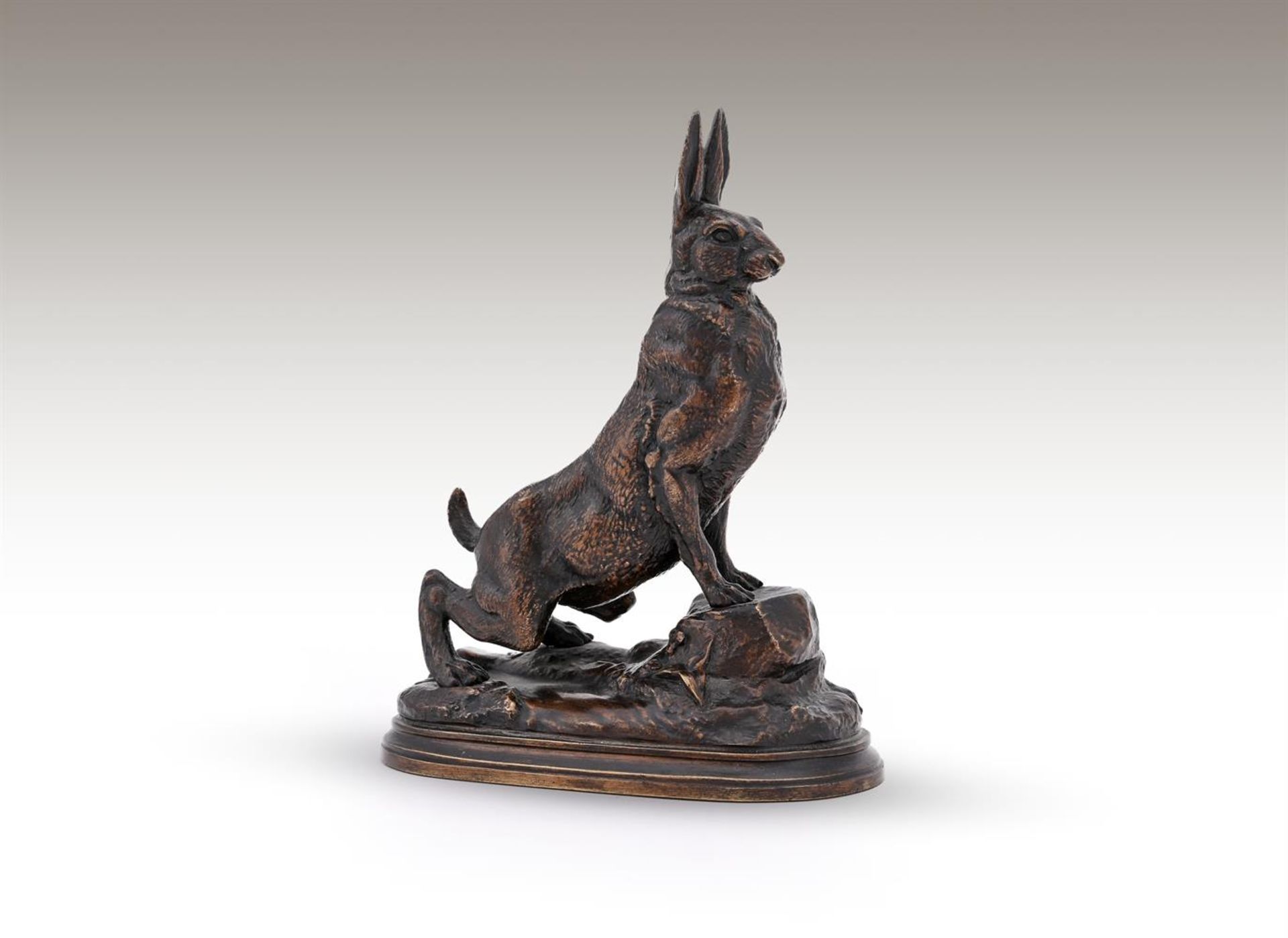 JULES MOIGNIEZ (FRENCH, 1835-1894), A BRONZE MODEL OF AN ALERT HARE - Image 5 of 5