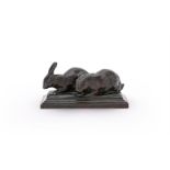 ANTOINE-LOUIS BARYE (FRENCH, 1795-1875), A BRONZE GROUP OF A PAIR OF RABBITS