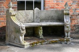 AN ITALIAN CARVED LIMESTONE NEO-CLASSICAL BENCH, MID OR LATE 20TH CENTURY