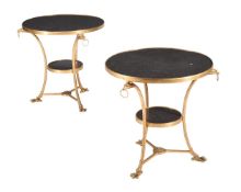 A PAIR OF GILT METAL AND BELGIAN BLACK MARBLE GUERIDONS OR CENTRE TABLES IN EMPIRE STYLE