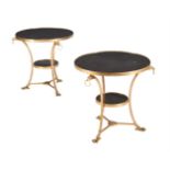 A PAIR OF GILT METAL AND BELGIAN BLACK MARBLE GUERIDONS OR CENTRE TABLES IN EMPIRE STYLE