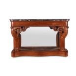 A FRENCH CARVED MAHOGANY AND ROSSO LEVANTO MARBLE TOP CONSOLE TABLE, EARLY 19TH CENTURY