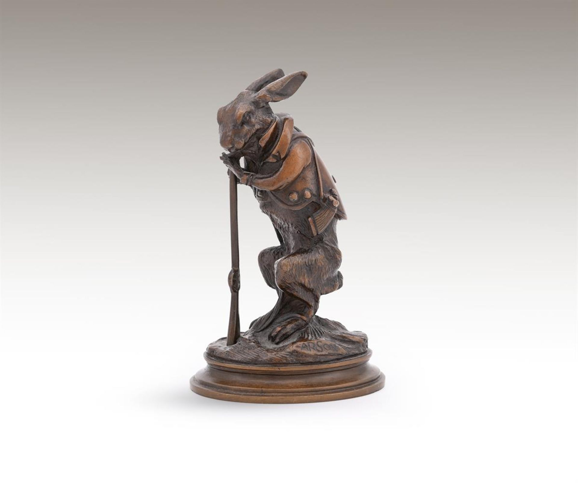 ALPHONSE-ALEXANDRE ARSON (FRENCH, 1822-1895), A BRONZE MODEL OF A HARE DRESSED AS A HUNTER - Image 5 of 5
