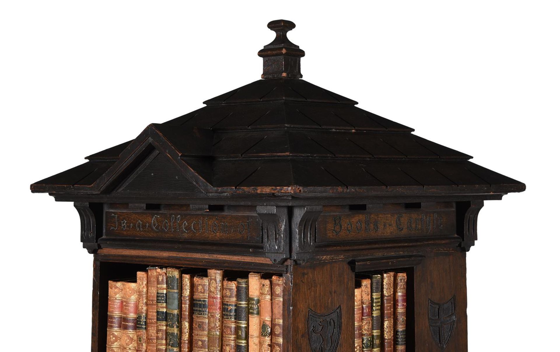 AN OAK TABARD INN LIBRARY BOOKCASE, IN THE MANNER OF RICHARD NORMAN SHAW, CIRCA 1890 - Image 5 of 7