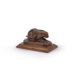 ANTOINE-LOUIS BARYE (FRENCH, 1795-1875), A BRONZE MODEL OF A CROUCHING RABBIT