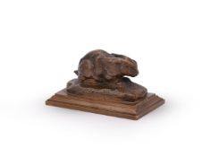 ANTOINE-LOUIS BARYE (FRENCH, 1795-1875), A BRONZE MODEL OF A CROUCHING RABBIT