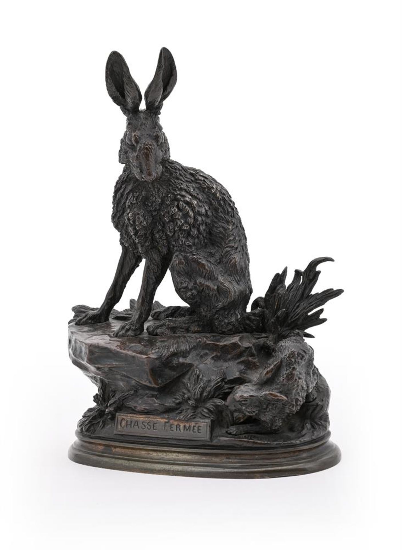 JULES MOIGNIEZ (FRENCH, 1835-1894), A RARE PAIR OF BRONZE MODELS OF HARES - Image 2 of 9