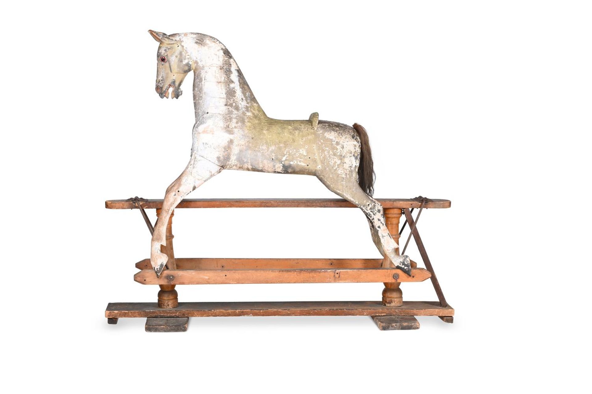 A LARGE VICTORIAN PAINTED ROCKING HORSE, SECOND HALF 19TH CENTURY - Bild 2 aus 2