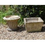 A COTSWOLD STONE SQUARE TAPERING POT, 19TH OR EARLY 20TH CENTURY