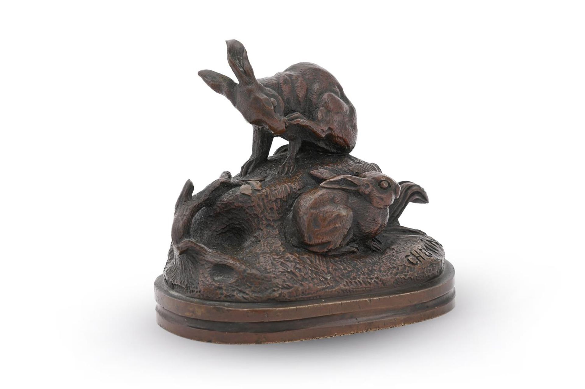 JOSEPH VICTOR CHEMIN (FRENCH, 1825-1901), A BRONZE GROUP OF TWO HARES - Bild 2 aus 6