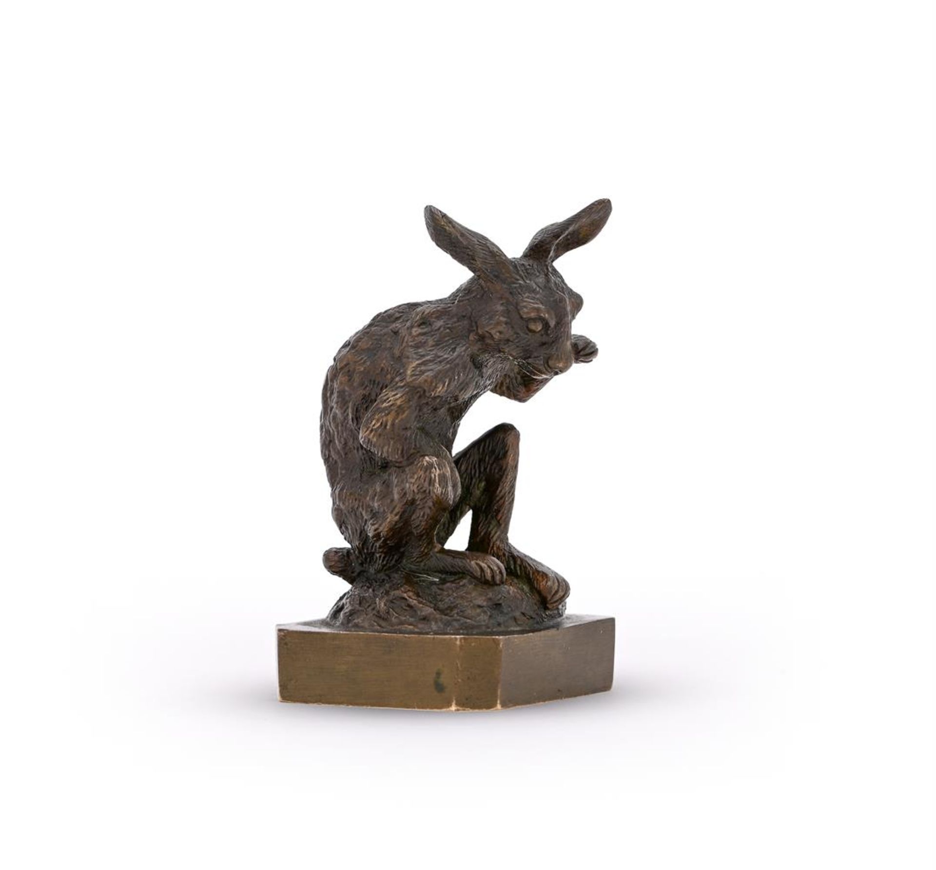 CHRISTOPHE FRATIN (FRENCH, 1801-1864), A BRONZE MODEL OF A HARE GROOMING ITS FACE - Image 3 of 6