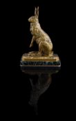 GEORGES GARDET (FRENCH, 1863-1939),A RARE GILT BRONZE MODEL OF A SEATED HARE