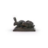 ANTOINE-LOUIS BARYE (FRENCH, 1795-1875), A BRONZE GROUP OF A PAIR OF RABBITS