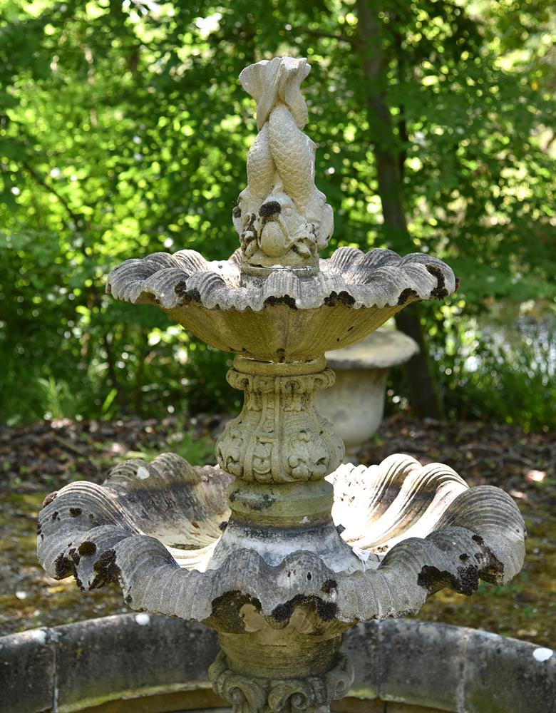 A LARGE STONE COMPOSITION FOUNTAIN WITH SURROUND, IN 19TH CENTURY STYLE, 20TH CENTURY - Image 2 of 2