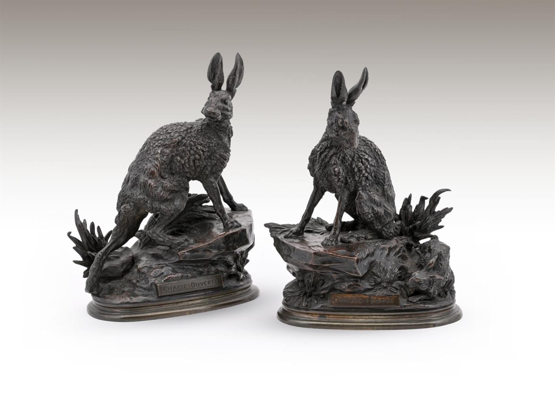 JULES MOIGNIEZ (FRENCH, 1835-1894), A RARE PAIR OF BRONZE MODELS OF HARES - Bild 9 aus 9