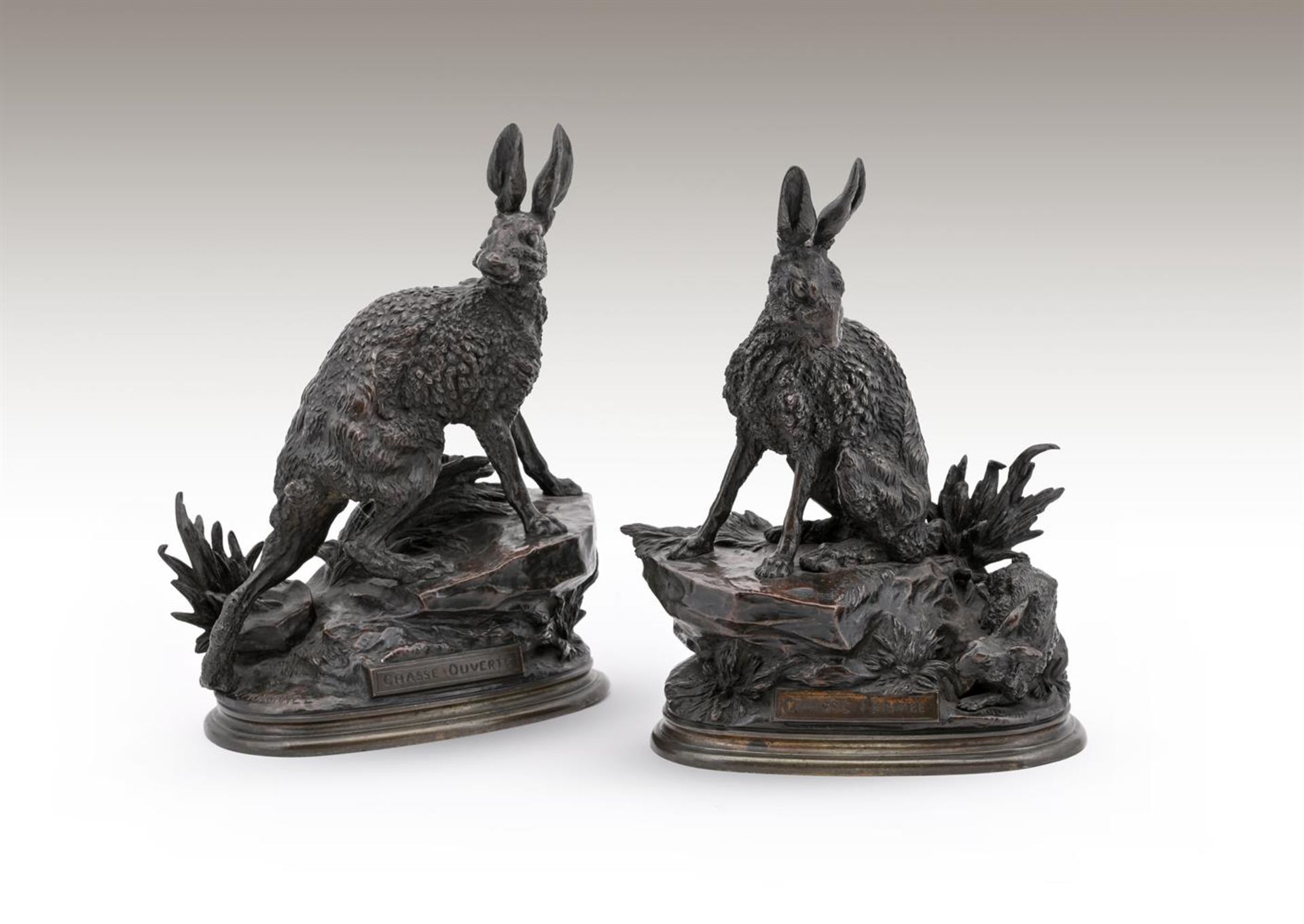 JULES MOIGNIEZ (FRENCH, 1835-1894), A RARE PAIR OF BRONZE MODELS OF HARES - Image 9 of 9