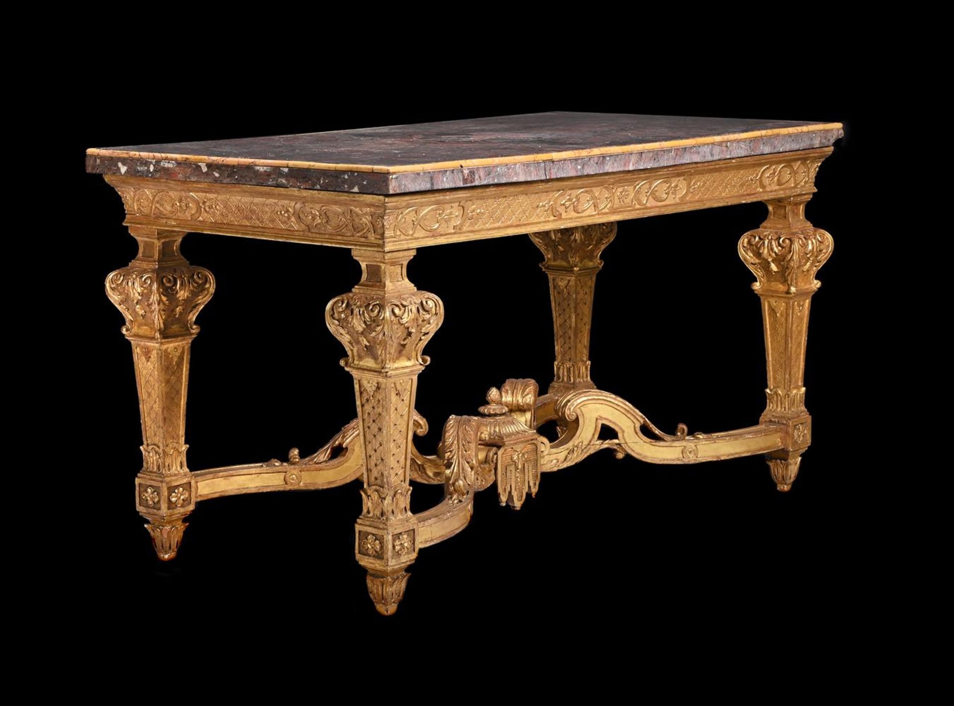 A CARVED AND GILT GESSO CENTRE TABLE IN LOUIS XIV STYLE, 19TH CENTURY