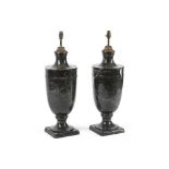A LARGE PAIR OF VEINED BLACK MARBLE URN LAMP BASES LATE 19TH CENTURY