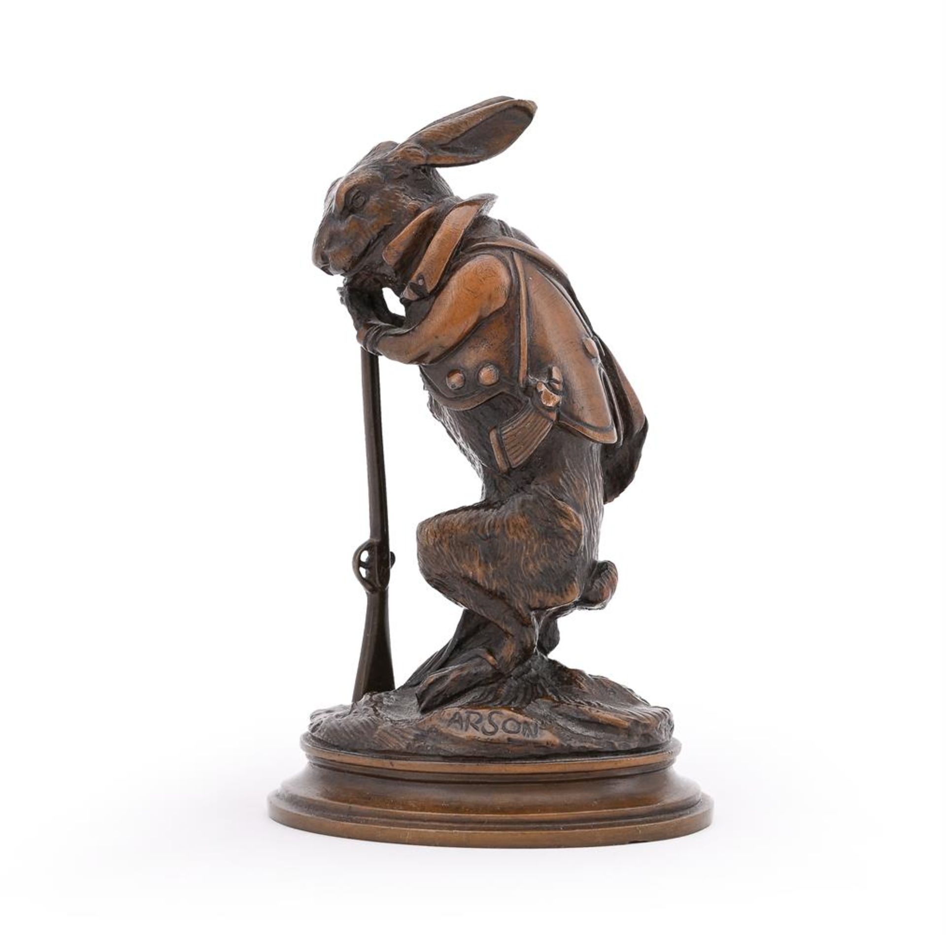 ALPHONSE-ALEXANDRE ARSON (FRENCH, 1822-1895), A BRONZE MODEL OF A HARE DRESSED AS A HUNTER - Image 3 of 5