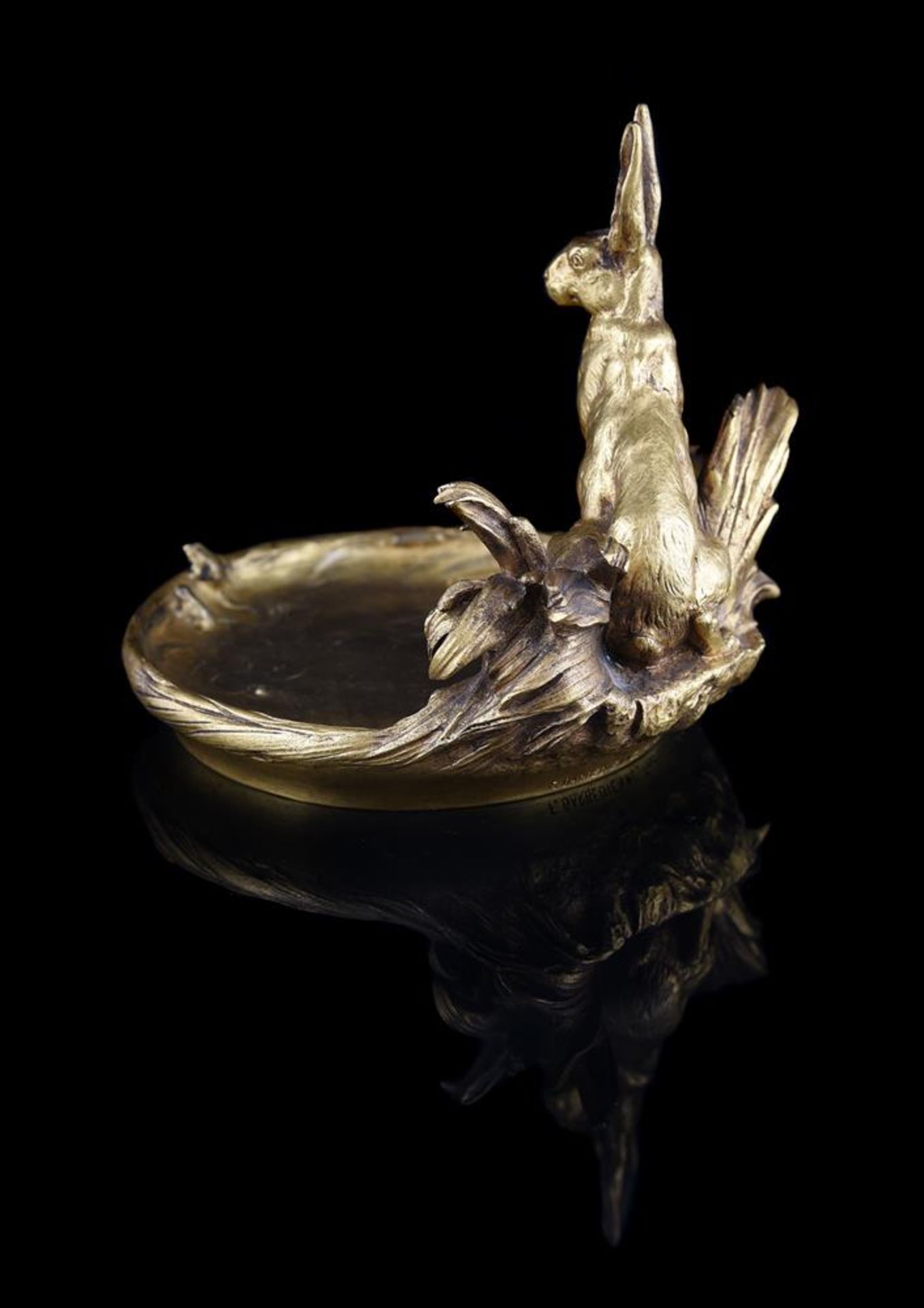 CHARLES PAILLET (FRENCH, 1871-1937), A GILT BRONZE VIDE POCHE FORMED AS A HARE AT A POOL - Bild 2 aus 8