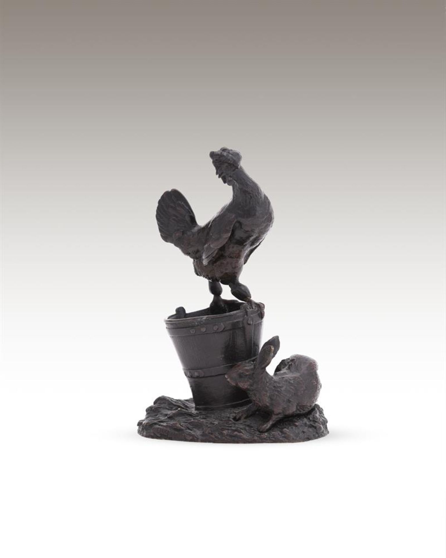 JULES MOIGNIEZ (FRENCH, 1835-1894), A BRONZE MODEL GROUP OF THE RABBIT AND THE COCKEREL - Image 4 of 4