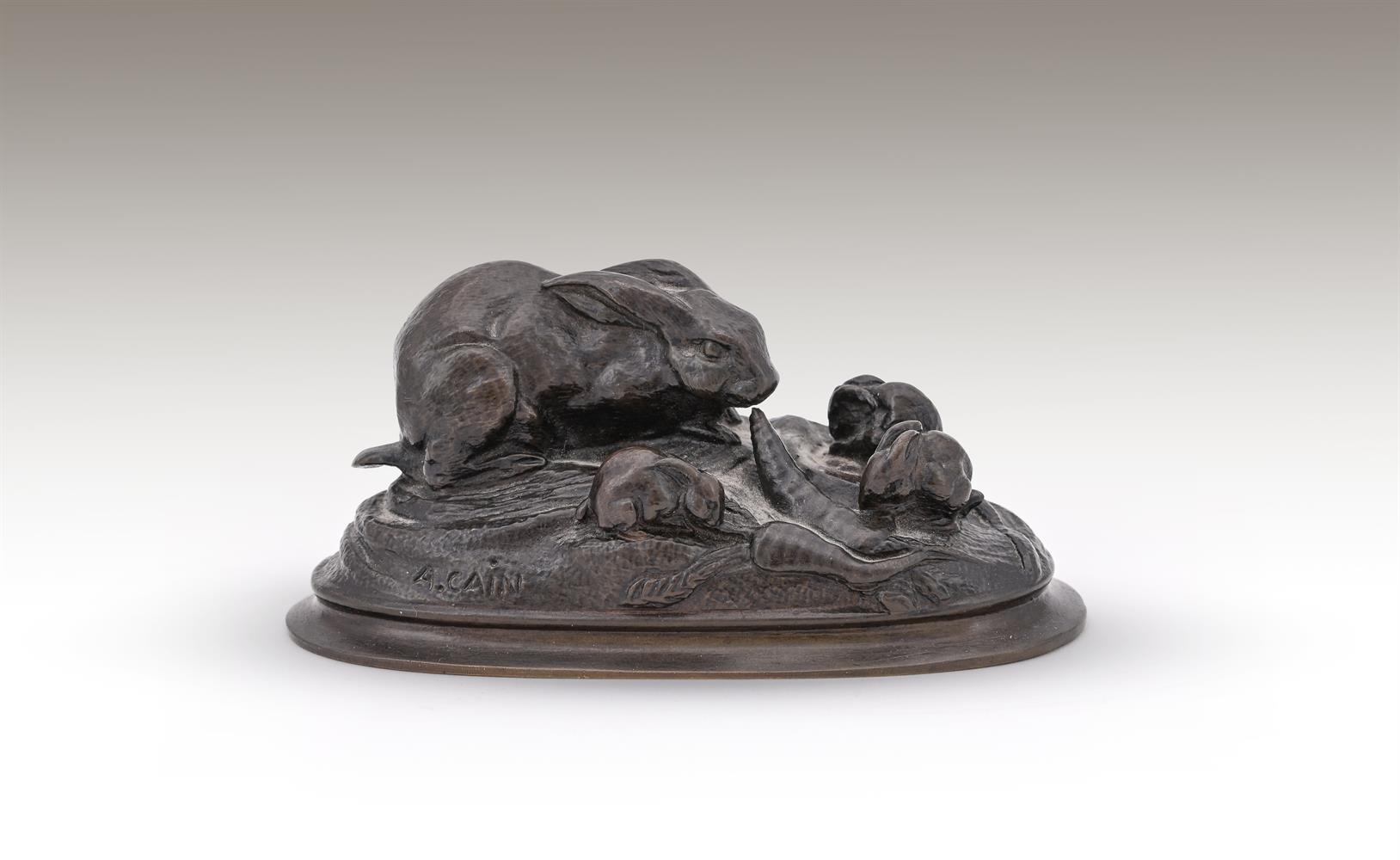 AUGUSTE CAIN (FRENCH, 1821-1894), A BRONZE MODEL OF RABBIT WITH YOUNG - Image 5 of 5