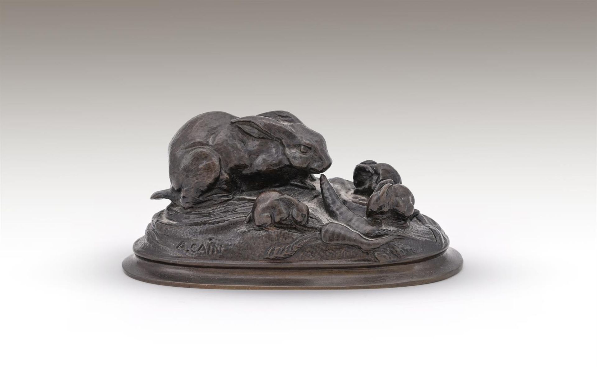 AUGUSTE CAIN (FRENCH, 1821-1894), A BRONZE MODEL OF RABBIT WITH YOUNG - Bild 5 aus 5
