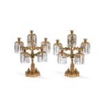 A PAIR OF FRENCH ORMOLU AND CUT GLASS CANDELABRA LATE 19TH CENTURY