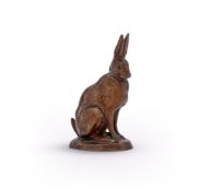 ANTOINE-LOUIS BARYE (FRENCH, 1795-1875), A BRONZE MODEL OF A SEATED HARE