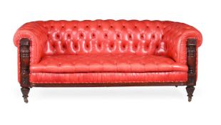 A VICTORIAN MAHOGANY AND UPHOLSTERED 'CHESTERFIELD' SOFA, LAST QUARTER 19TH CENTURY