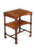Y A VICTORIAN BURR WALNUT AND TULIPWOOD CROSSBANDED TWO TIER SIDE TABLE, BY HOLLAND & SON