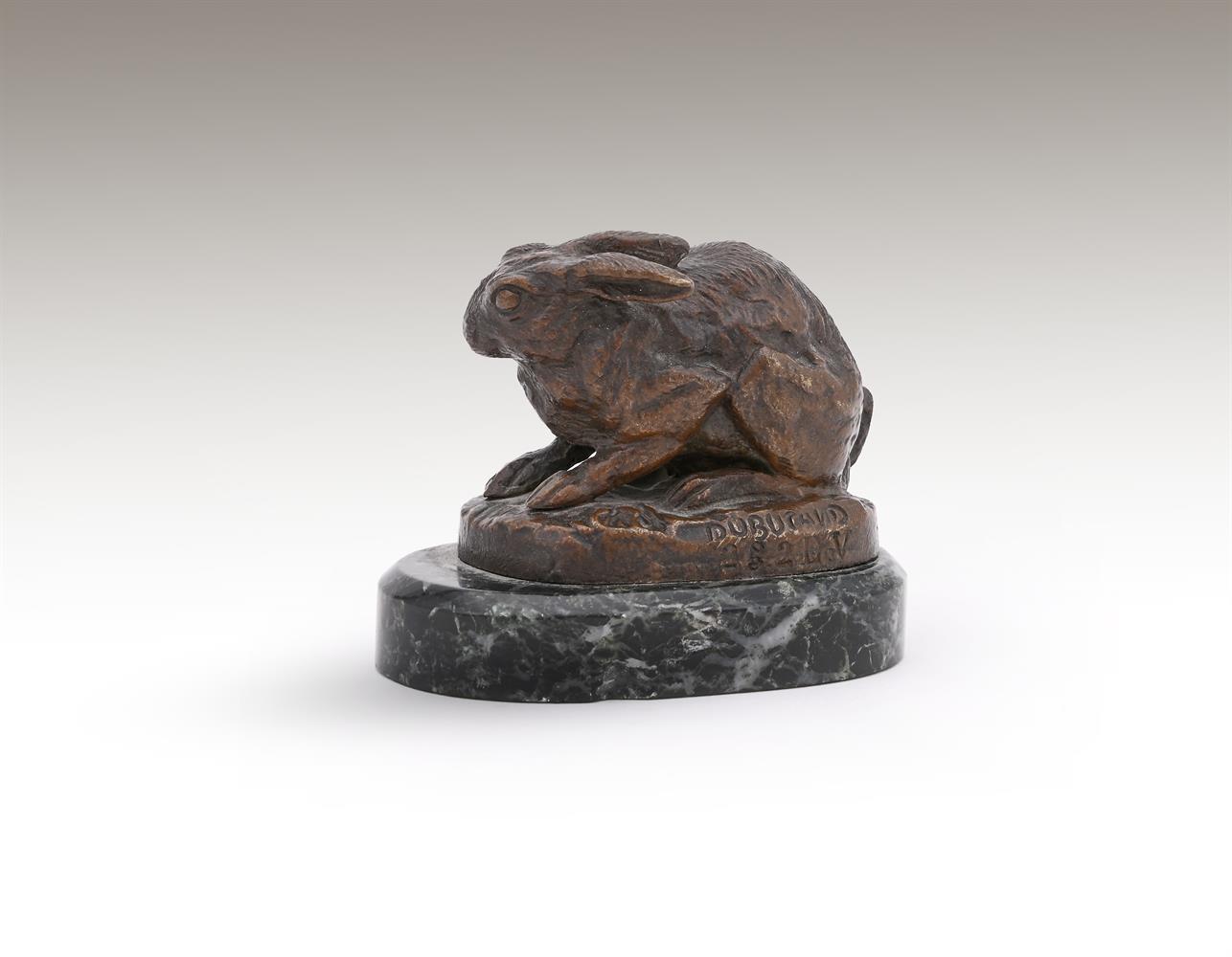 ALFRED DUBUCAND (FRENCH, 1828-1894), A BRONZE MODEL OF A CROUCHING HARE - Image 4 of 4