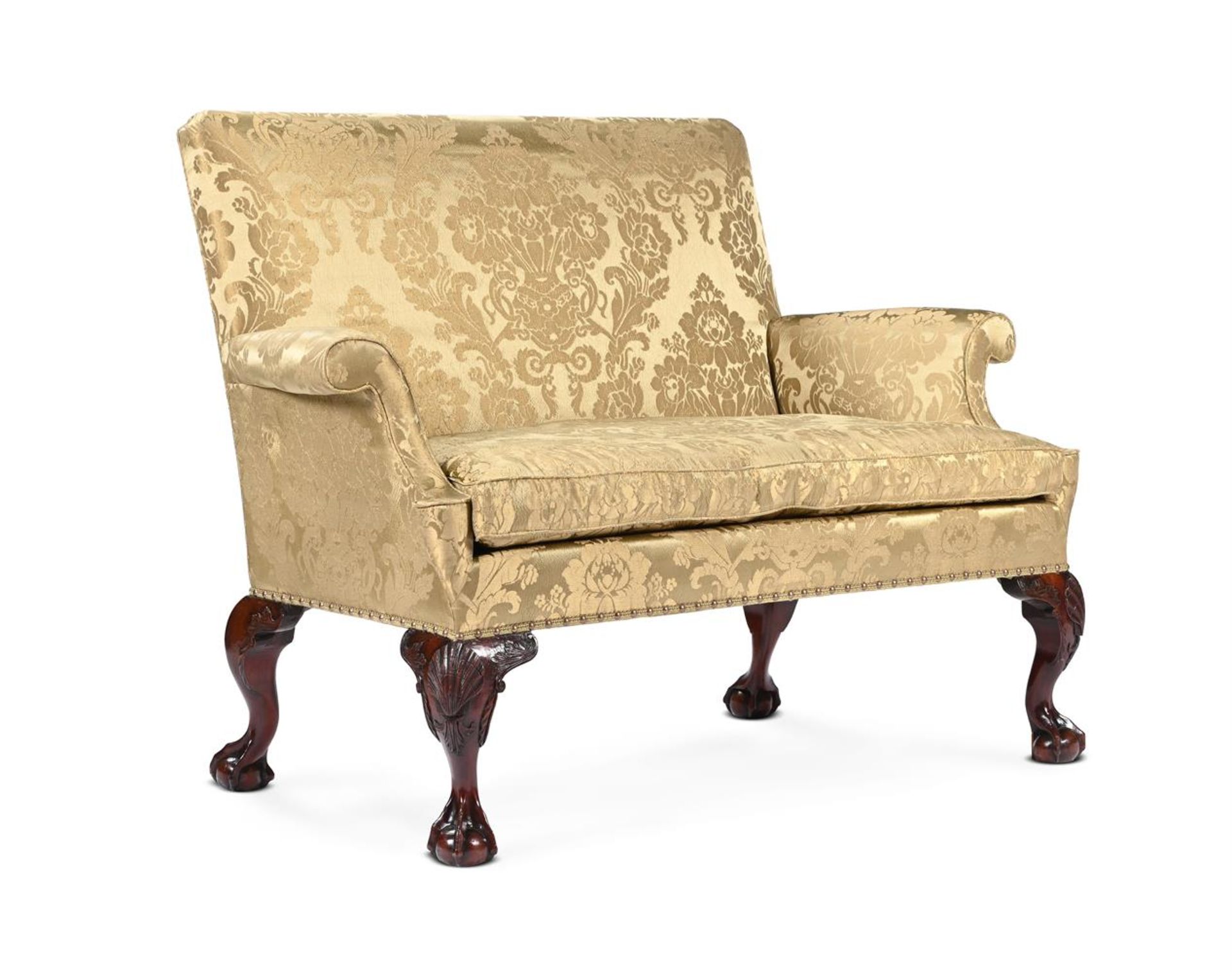 A MAHOGANY AND UPHOLSTERED SETTEE, IN GEORGE II IRISH STYLE, 19TH CENTURY - Image 2 of 2