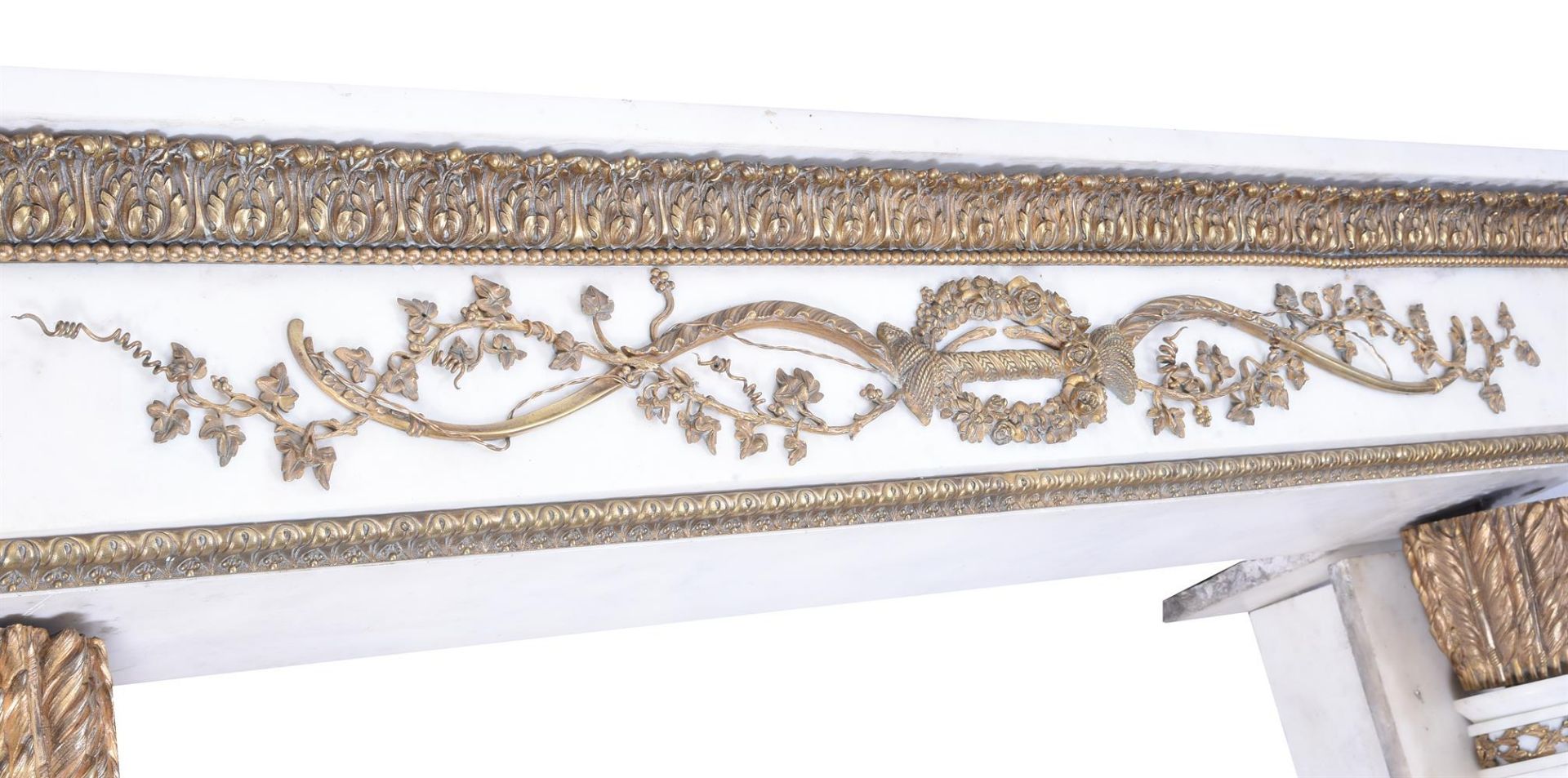 A GILT METAL MOUNTED CARRARA MARBLE FIRE SURROUND, AFTER JOSEPH-FRANÇOIS BÉLANGER, CIRCA 1900 - Image 3 of 8