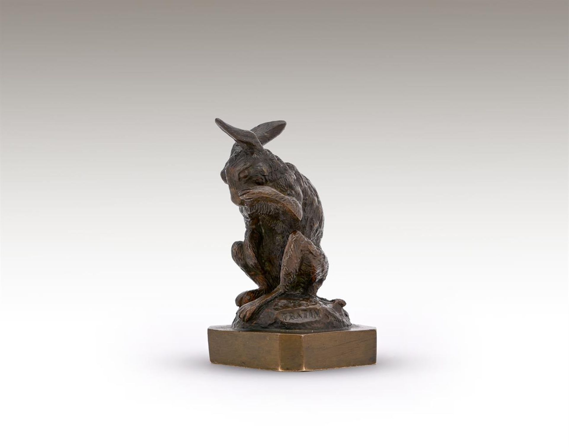 CHRISTOPHE FRATIN (FRENCH, 1801-1864), A BRONZE MODEL OF A HARE GROOMING ITS FACE - Image 6 of 6