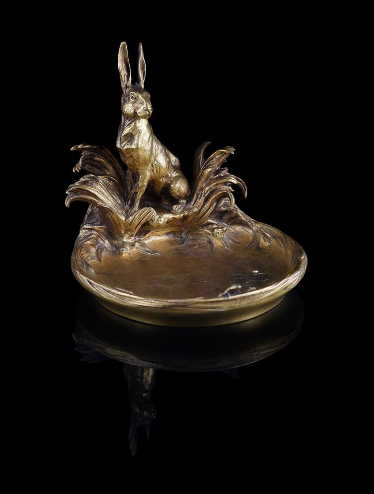 CHARLES PAILLET (FRENCH, 1871-1937), A GILT BRONZE VIDE POCHE FORMED AS A HARE AT A POOL - Bild 4 aus 8