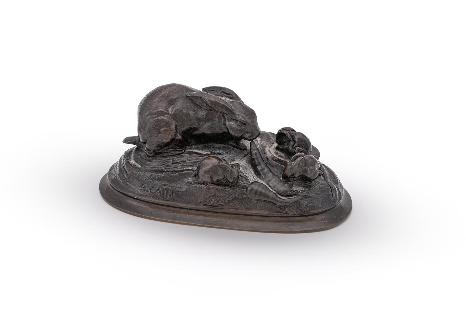 AUGUSTE CAIN (FRENCH, 1821-1894), A BRONZE MODEL OF RABBIT WITH YOUNG - Image 2 of 5