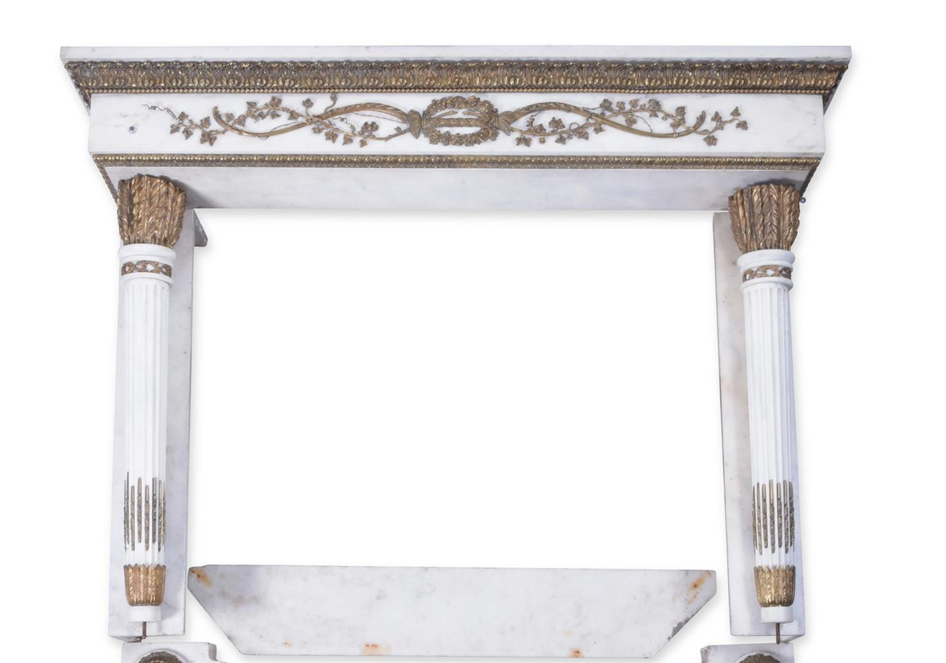 A GILT METAL MOUNTED CARRARA MARBLE FIRE SURROUND, AFTER JOSEPH-FRANÇOIS BÉLANGER, CIRCA 1900 - Image 2 of 8