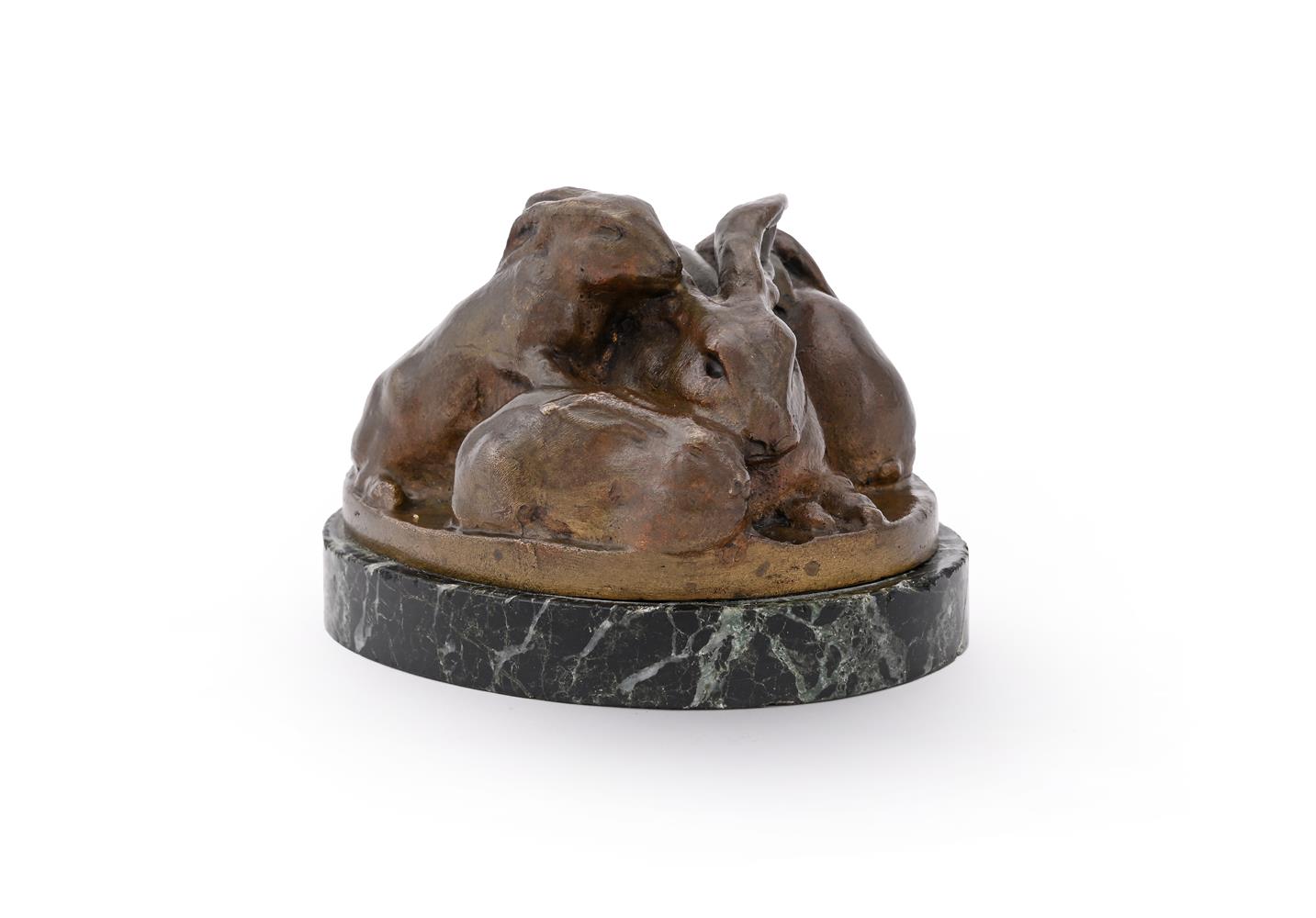 EMILIE L. FIERO (WISCONSIN/CALIFORNIA, 1889-1974), A BRONZE GROUP OF MOTHER RABBIT WITH THREE YOUNG - Image 4 of 7