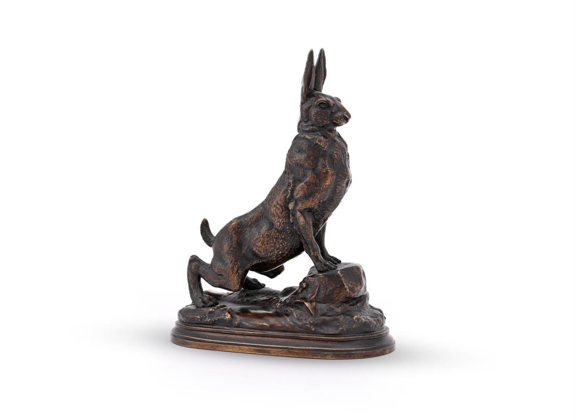 JULES MOIGNIEZ (FRENCH, 1835-1894), A BRONZE MODEL OF AN ALERT HARE