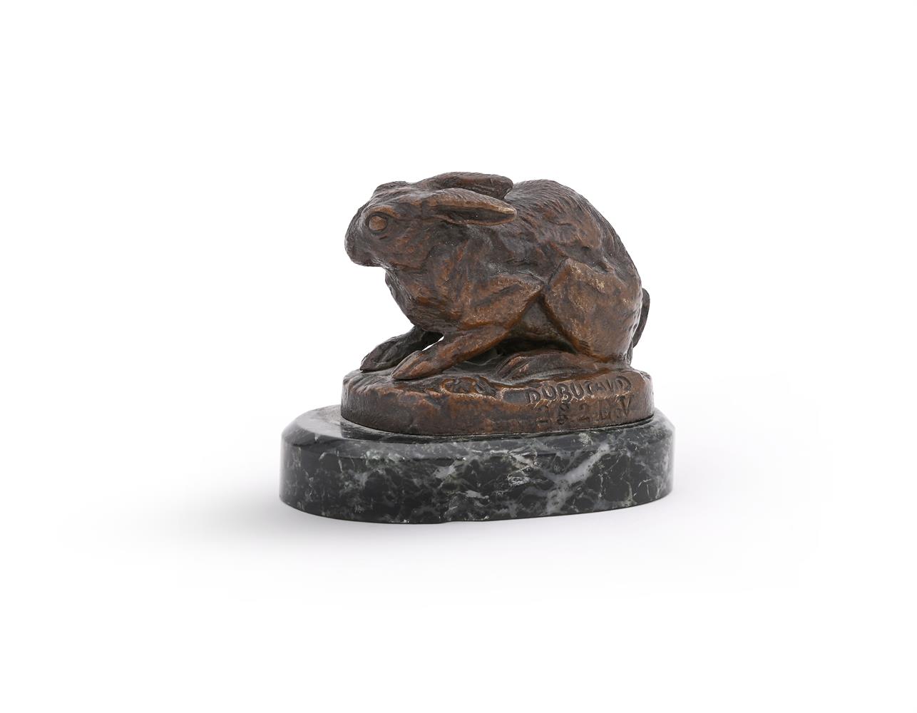 ALFRED DUBUCAND (FRENCH, 1828-1894), A BRONZE MODEL OF A CROUCHING HARE - Image 3 of 4