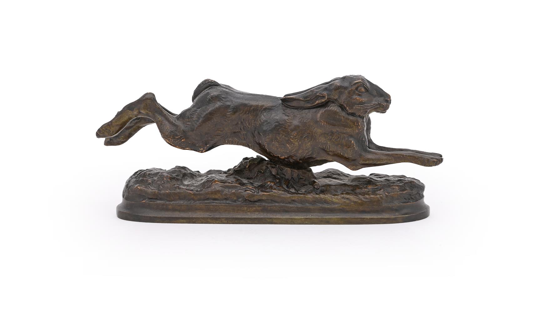 ARTHUR MARIE GABRIEL COMTE DU PASSAGE (FRENCH, 1838-1909), A BRONZE MODEL OF A RUNNING HARE