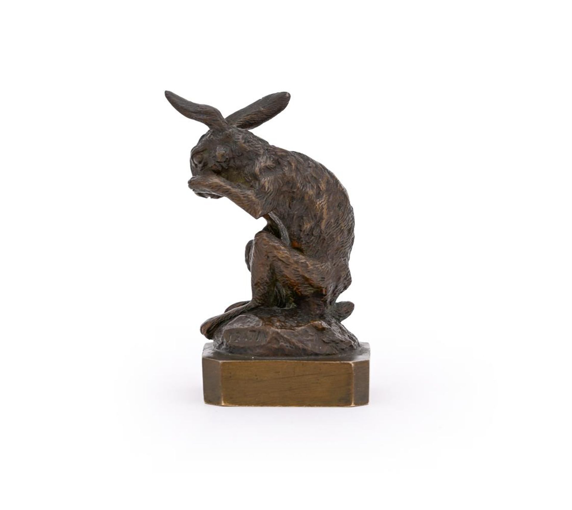 CHRISTOPHE FRATIN (FRENCH, 1801-1864), A BRONZE MODEL OF A HARE GROOMING ITS FACE - Image 5 of 6