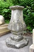A CARVED PORTLAND STONE PLINTH OR SUNDIAL BASE, 19TH OR 20TH CENTURY