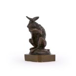 CHRISTOPHE FRATIN (FRENCH, 1801-1864), A BRONZE MODEL OF A HARE GROOMING ITS FACE