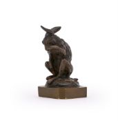 CHRISTOPHE FRATIN (FRENCH, 1801-1864), A BRONZE MODEL OF A HARE GROOMING ITS FACE