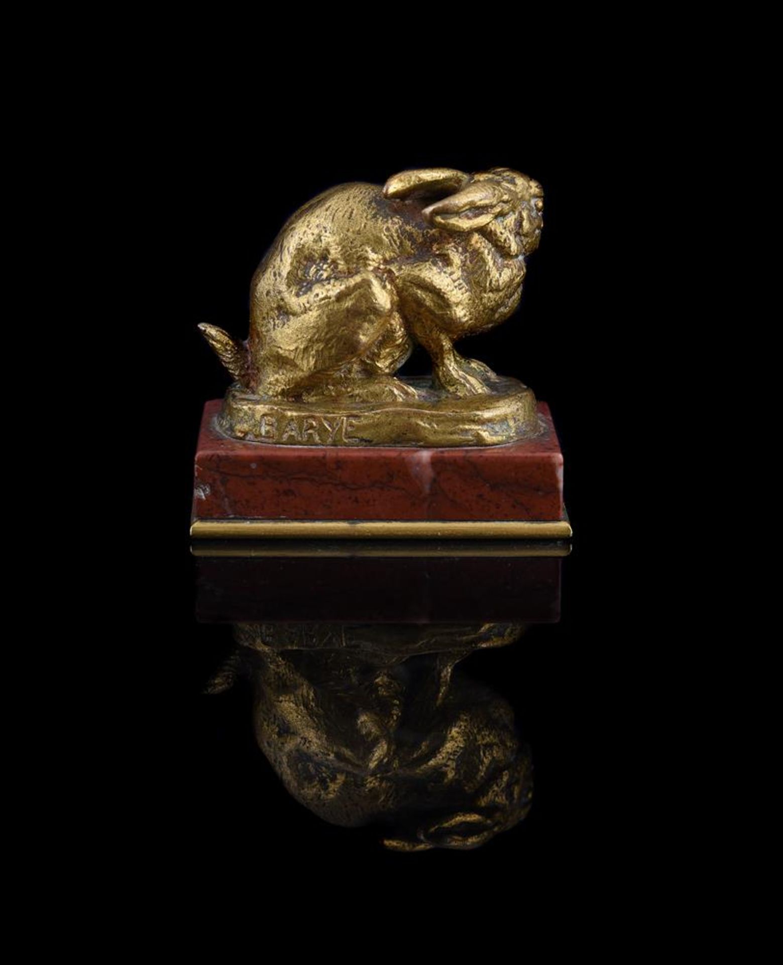 ANTOINE-LOUIS BARYE (FRENCH, 1795-1875), A GILT BRONZE MODEL OF A CROUCHING RABBIT - Image 4 of 7