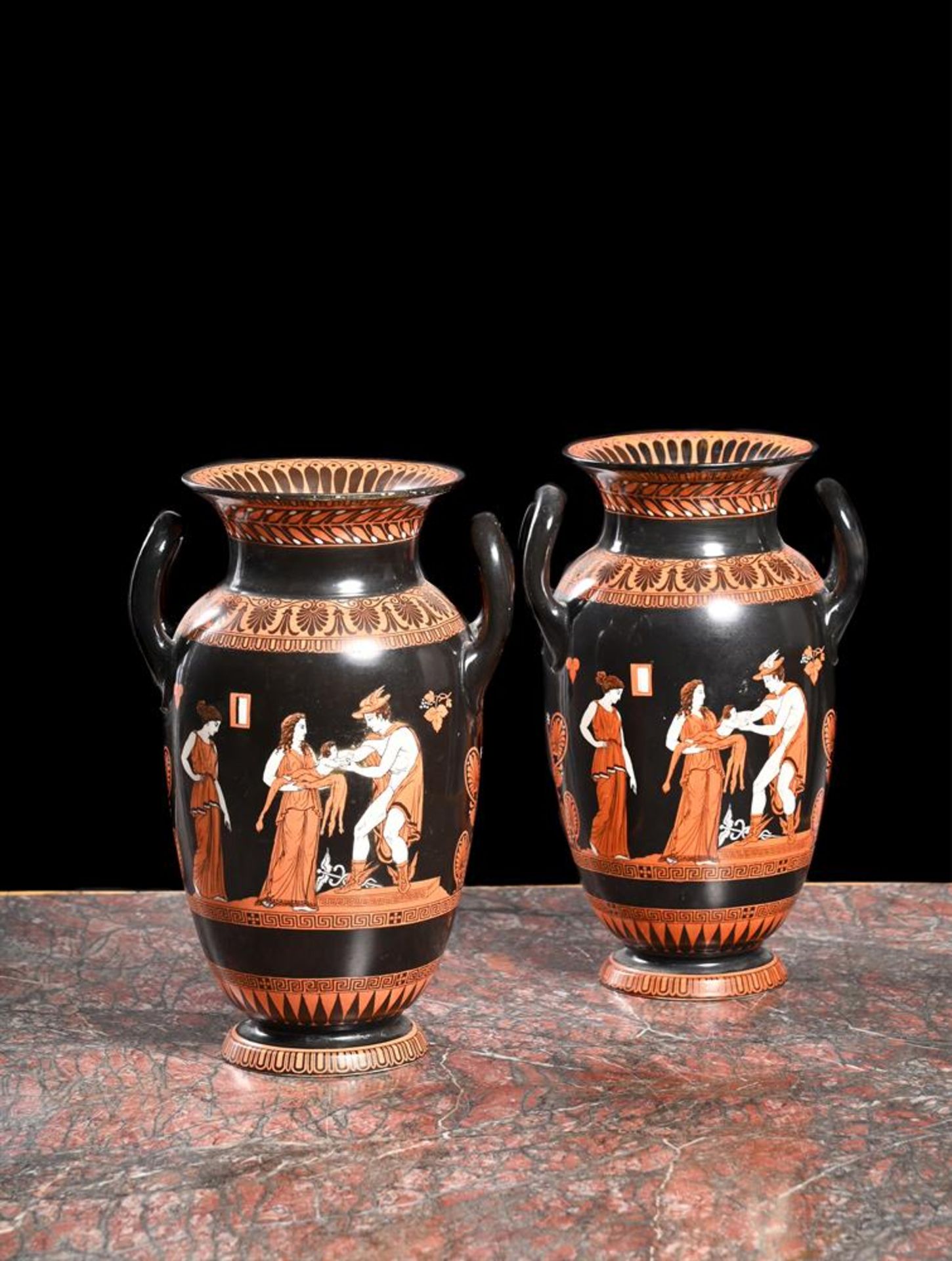 SAMUEL ALCOCK & CO, A PAIR OF ETRUSCAN STYLE VASES, CIRCA 1850-1880 - Image 2 of 4