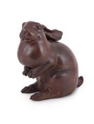 A MEISSEN BÖTTGER STEINZEUG STONEWARE MODEL OF A SEATED RABBIT